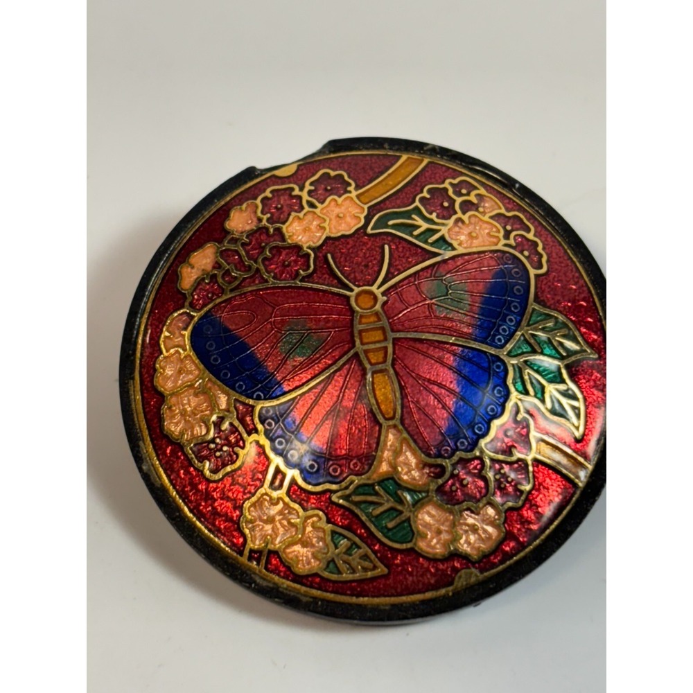 Brooch Vintage Copper Inlay Cloisonne Butterfly As Is